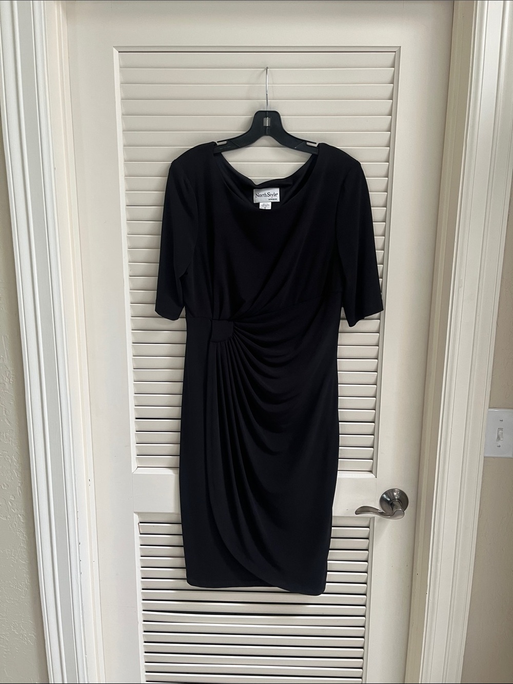 NorthStyle Black Gathered-Side Midi Dress